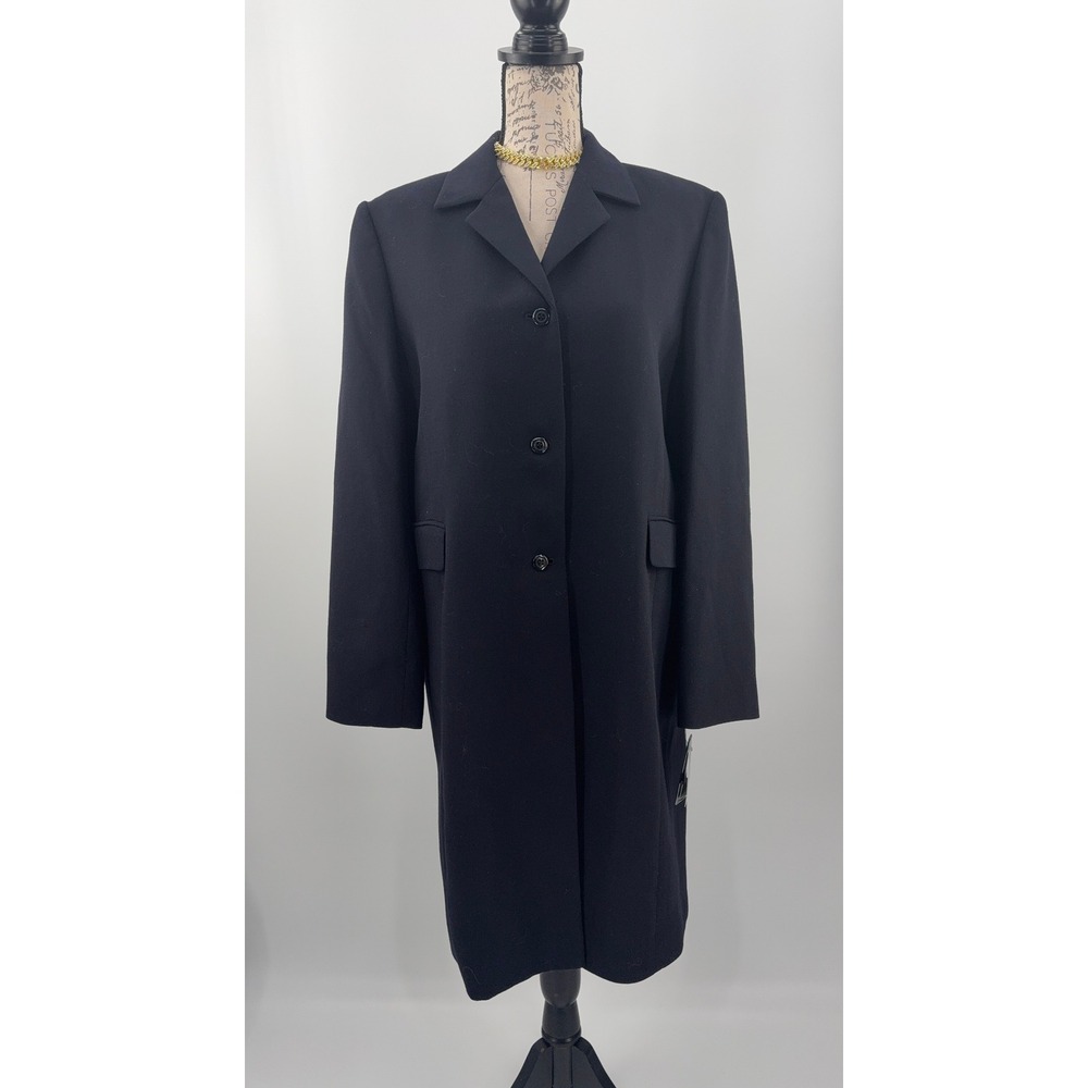 J1 Amanda Smith Trench Coat Womens 14 Navy Woolmark Pure Wool Classic Mid-Length